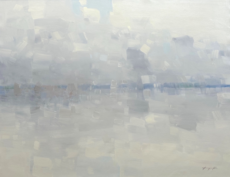 Foggy Ocean, Original oil Painting, Handmade artwork, One of a Kind                       